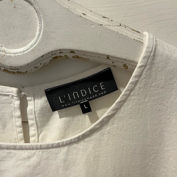 L’INDICE White Linen Blend Top with Floral Trim – Size L - Picture 2 of 10
